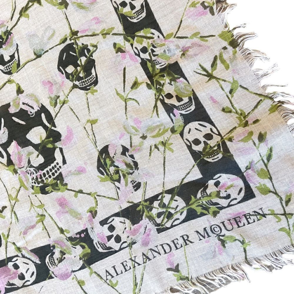 ALEXANDER MCQUEEN Classic Skull-Print Frayed Scarf - Picture 6 of 6